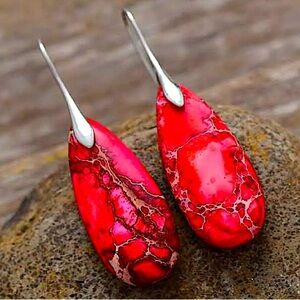 Handcrafted Imperial Red Natural Stone Earrings Silver